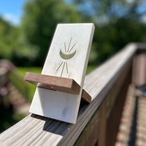 Marble and Wood Moon Phone Stand